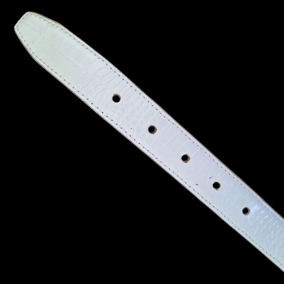 Brighton Statement Belt 32 REVERSIBLE White Tan Croc Silver B2701 Women ML VTG - Picture 7 of 16